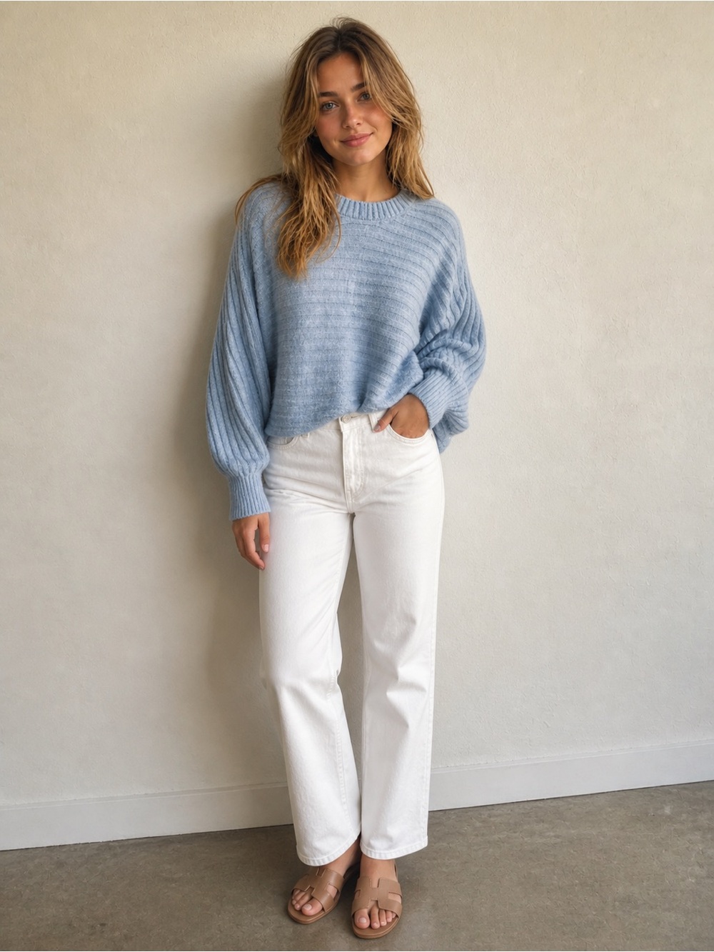 Hippie Rose Light Blue Ribbed Crewneck Sweater